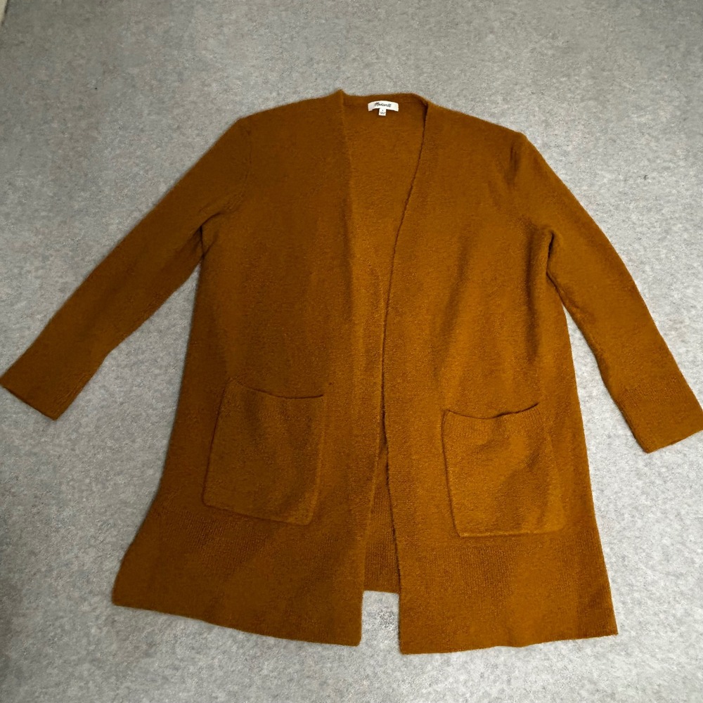Madewell‎ Womens Cardigan Sweater Merino Alpaca S Mustard LS Open Front Pockets